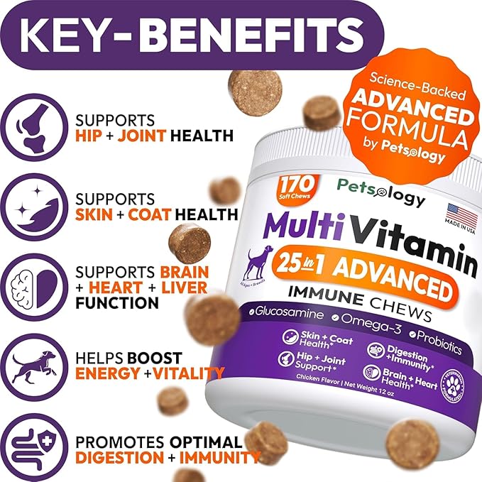 (2 Pack) Dog Multivitamin Chewable - 340 Chews - Dog Vitamins and Supplements with Glucosamine - Hip & Joint, Pet Immune Support, Gut & Heart Health - Senior & Puppy Multivitamin Pet Supplement