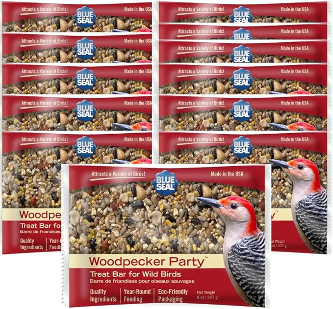 Blue Seal Woodpecker Suet Treat Bars for Wild Birds - No Mess Suet Feed, Food for Woodpeckers, Cardinals, Sparrows & More - 8 oz Bird Seed Cakes (Pack of 12)