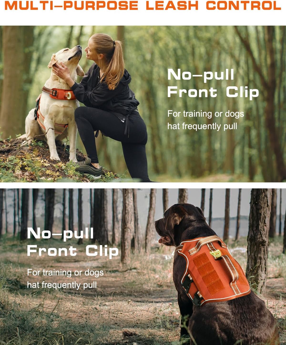 Dog Harness for Large Dogs Heavy Duty, No Pull Tactical Dog Harness with Molle System, Easy On and Off Service Dog Vest, Breathable Padded, Adjustable Reflective Pet Vest for Walking Hiking Training