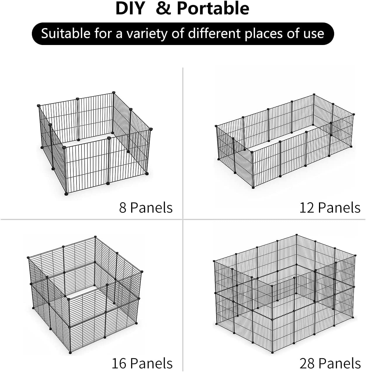 Small Animal Playpen, Guinea Pig Cages, Pet Playpen, Rabbit Cage,Small Animal Cage, Puppy Kitten Dog Playpen, Indoor Outdoor Portable Metal Wire Yard Fence,15 X 12 Inch, 16 Panels, Black.
