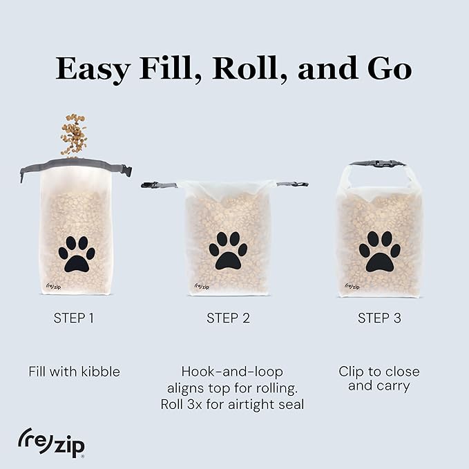 (re)zip Large Roll Top Pet Food Storage Bag 40-Cup, BPA-Free, Food-Grade, Pet-Safe, Freshness Seal for Camping, Travel & Daily Use, Machine Washable, Magenta