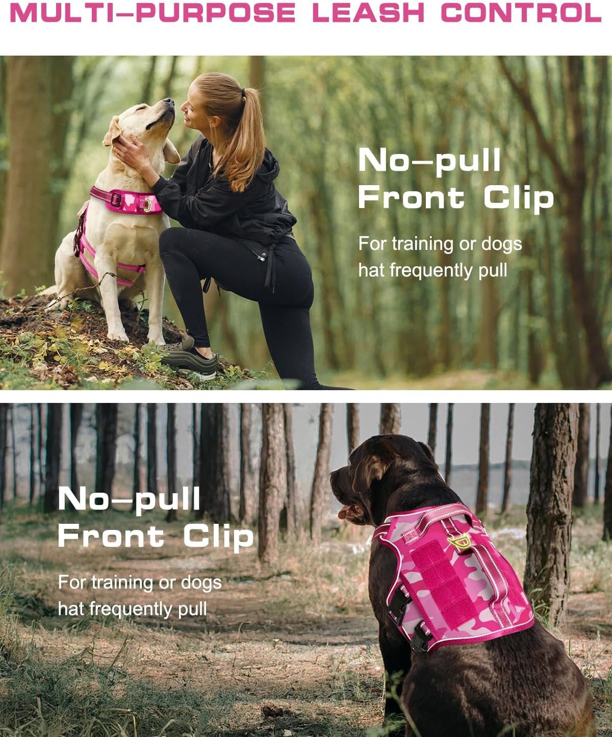 Small Dog Harness, Heavy Duty Tactical No Pull Dog Harness, No Choke, Easy On and Off Pet Vest with Molle System, Adjustable Reflective Dog Vest with Breathable Padded for Walking Hiking Training