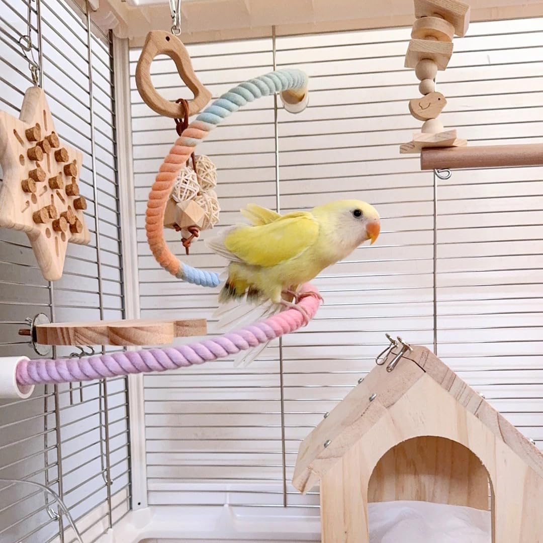 Gradient Colorful Bird Rope Perch Stand for Bird Cages Bendable Climbing Rope Cage Accessory Toy for Cockatiel Parakeet Budgie Lovebird Sugar Glider (31.4'')