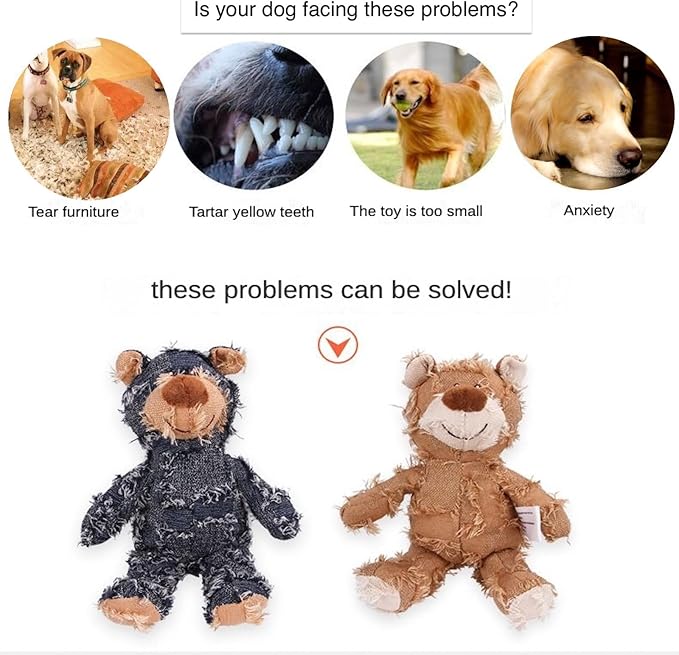 Dog Companion For Heavy Chewers-New Indestructible Robust Bear Dog Toy, Resistant Squeaky Dog ToysFor Heavy Chewers , Unbreakable Stuffed Plush Dog Toys For Aggressive Chewers (G-Navy+Oak+Purple)