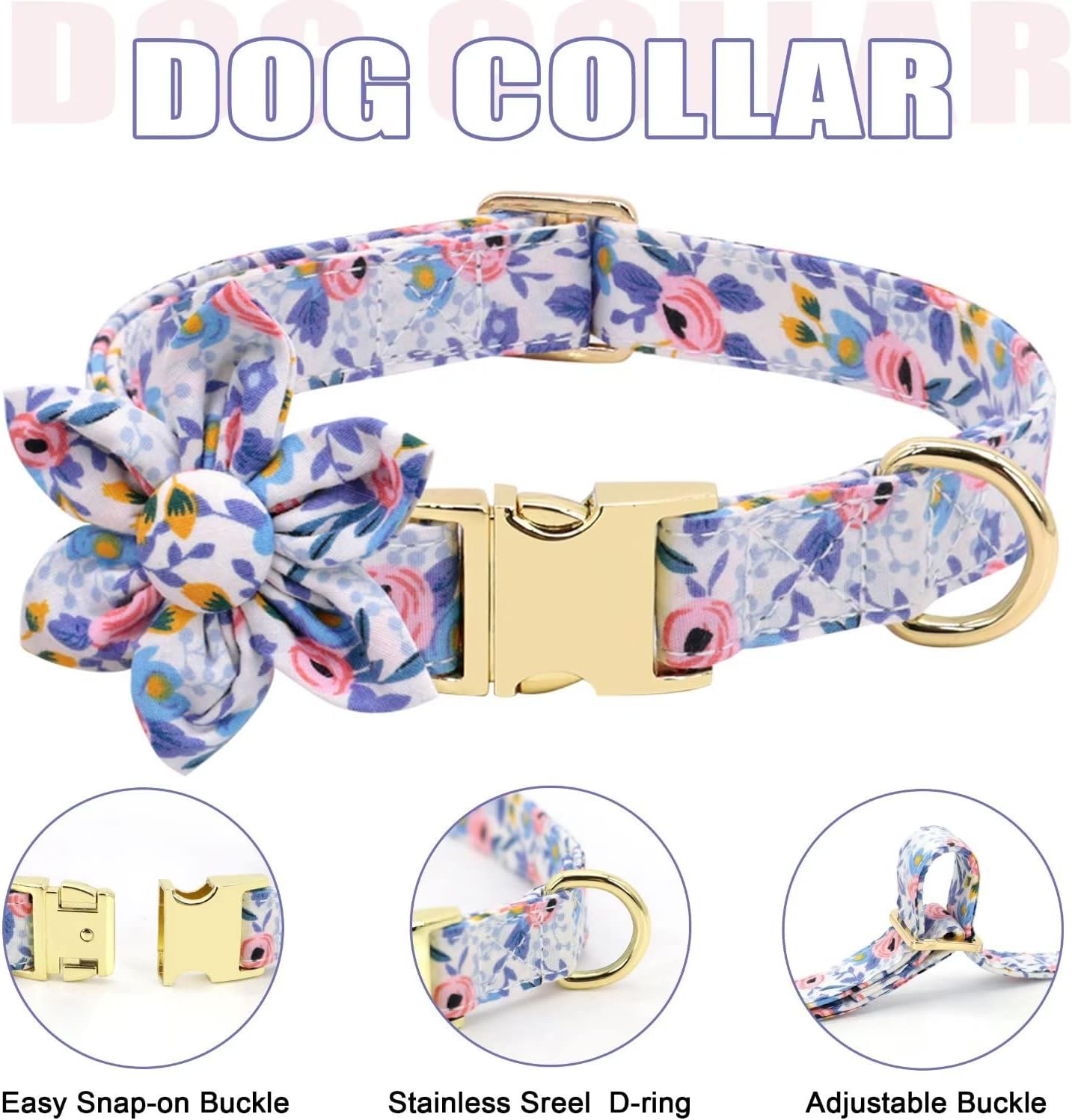 Beirui Cute Girl Dog Collars, Harnesses & Leashes Set - Adjustable Dog Collar and Leash Set with Flower - Soft Mesh Dog Vest Harness for Puppies Small Medium Dogs (Blue,XS)