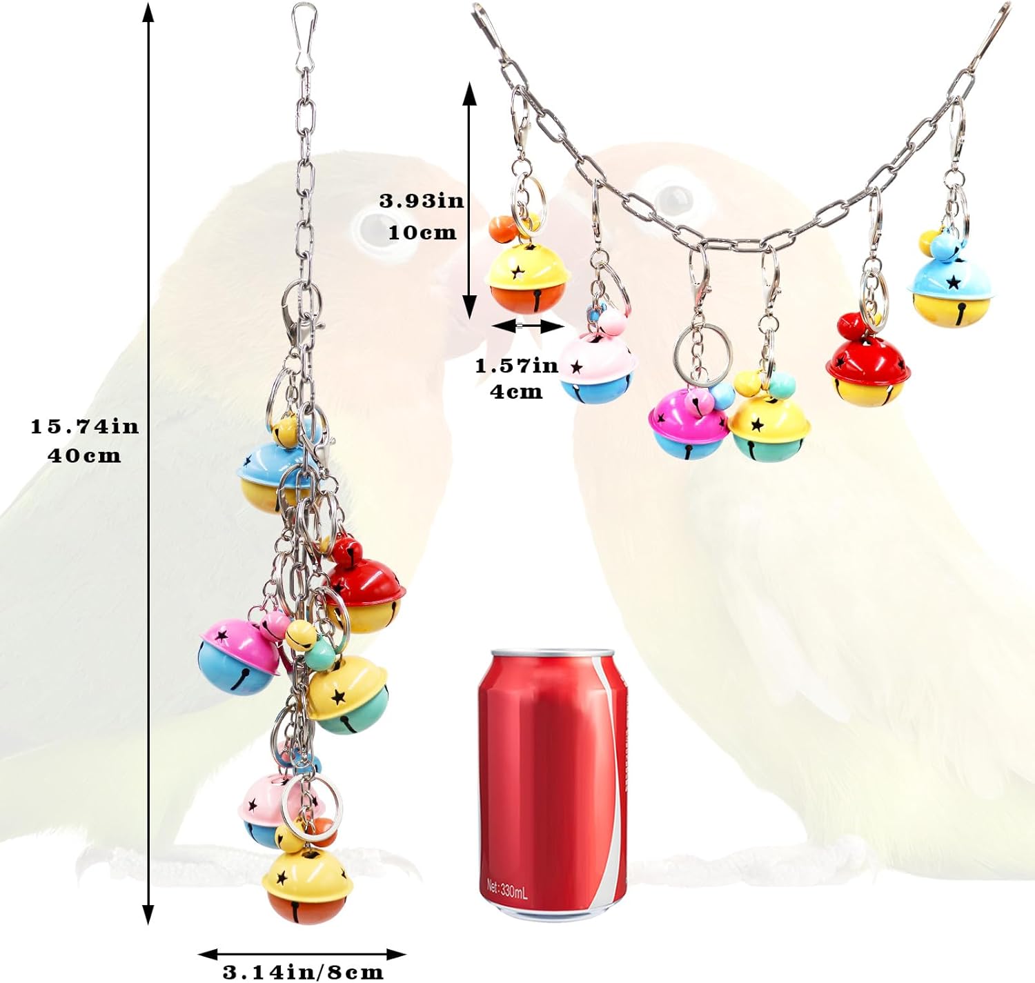 Bird Toys, Bird Swing with Metal Coloful Bells, Bird Cage Accessories, Parakeet Toys, Parrot Toys for Budgie, Lovebird, Parakeet, Cockatiel, Quaker, Caique, Small to Medium Birds