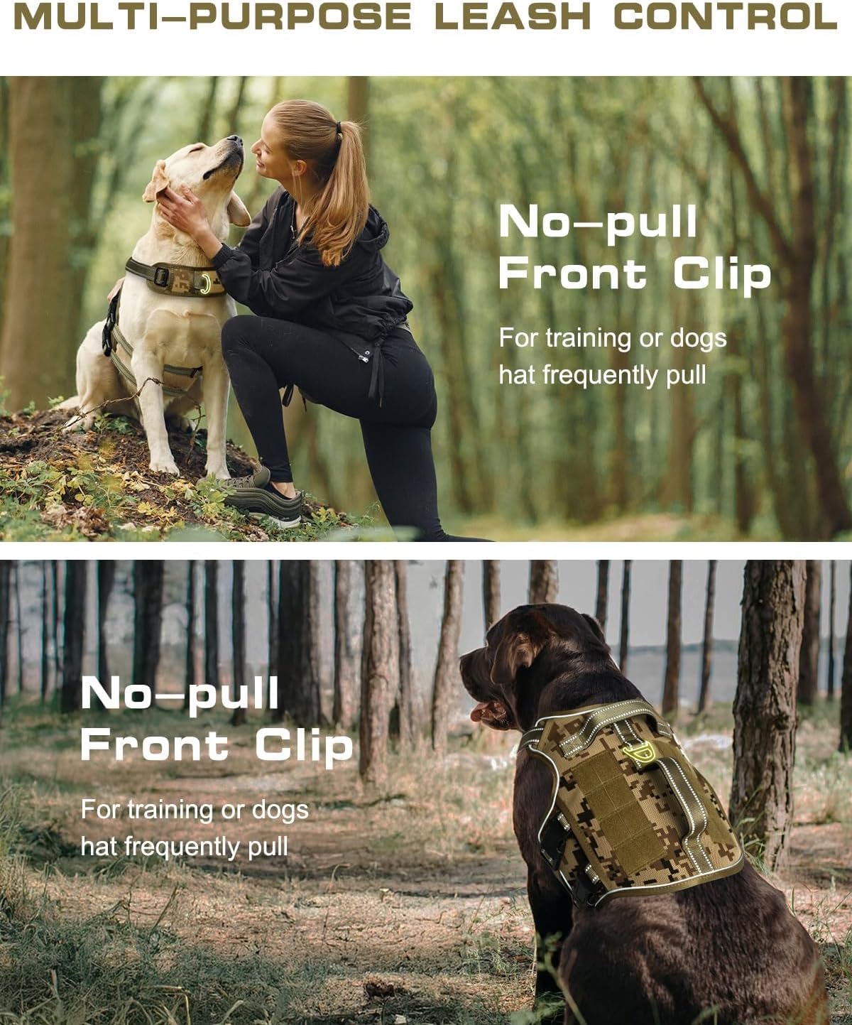 Tactical Dog Harness Medium Sized, Heavy Duty No Pull Dog Harness with Handle, Easy On and Off Service Dog Vest with Molle System, Reflective Pet Vest for Walking Hiking Training