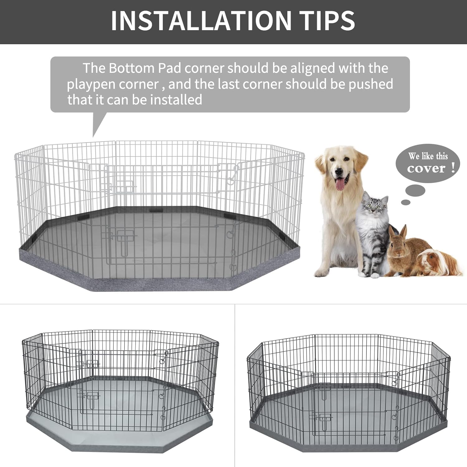 PETIME Bottom Cover Mat for Dog Playpen Pen Water-Resistant Pad Floor Protector for Indoor Outdoor Use Fits 24" Wide 8 Panels Metal Pet Exercise Play Pen (Playpen Not Included)