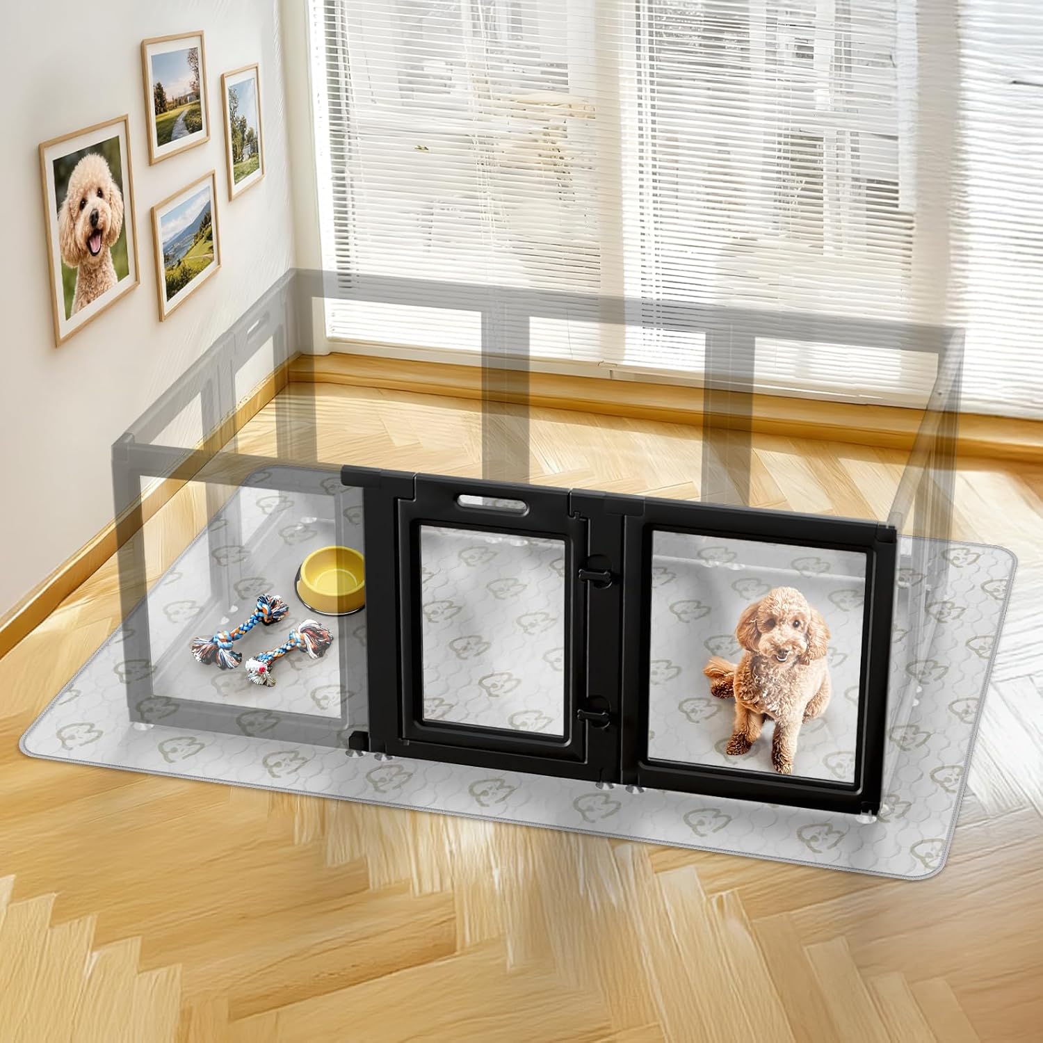 FXW AuraSpace Acrylic Indoor Dog Playpen for Small Dogs, 24 inch, 2 Panels, Includes 1 Gate & 1 Panel, Black