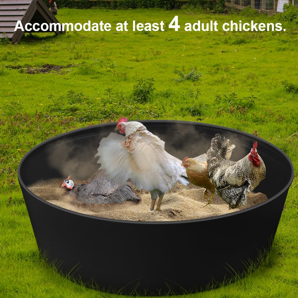 Chicken Dust Bath Tub, Adjustable 25'' Chicken Dust Bath Contain Bottomless Design, Dust Bath for Chickens, Ducks, Turkeys, Quails for Farms, Chicken Coops (Black)