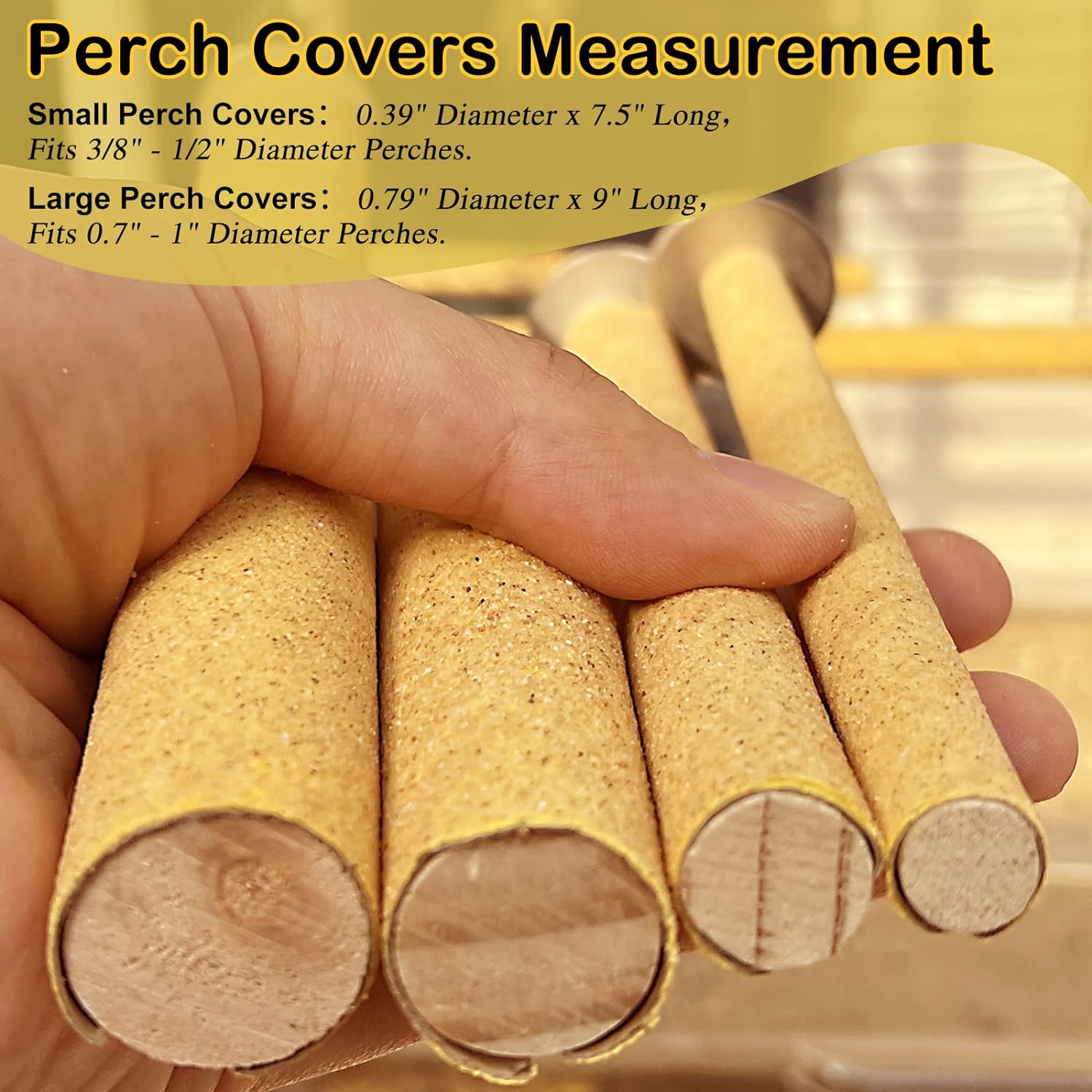 S&X Bird Perch Covers, Sand Perch Covers Sandpaper for Budgies, Canaries, Parakeets, Lovebirds and Other Small Birds (72-Pack Small 7.5" x 0.4")