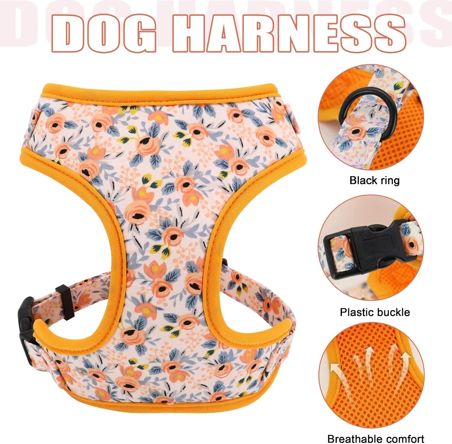 Beirui Cute Girl Dog Collars, Harnesses & Leashes Set - Adjustable Dog Collar and Leash Set with Flower - Soft Mesh Dog Vest Harness for Puppies Small Medium Dogs (Orange,S)