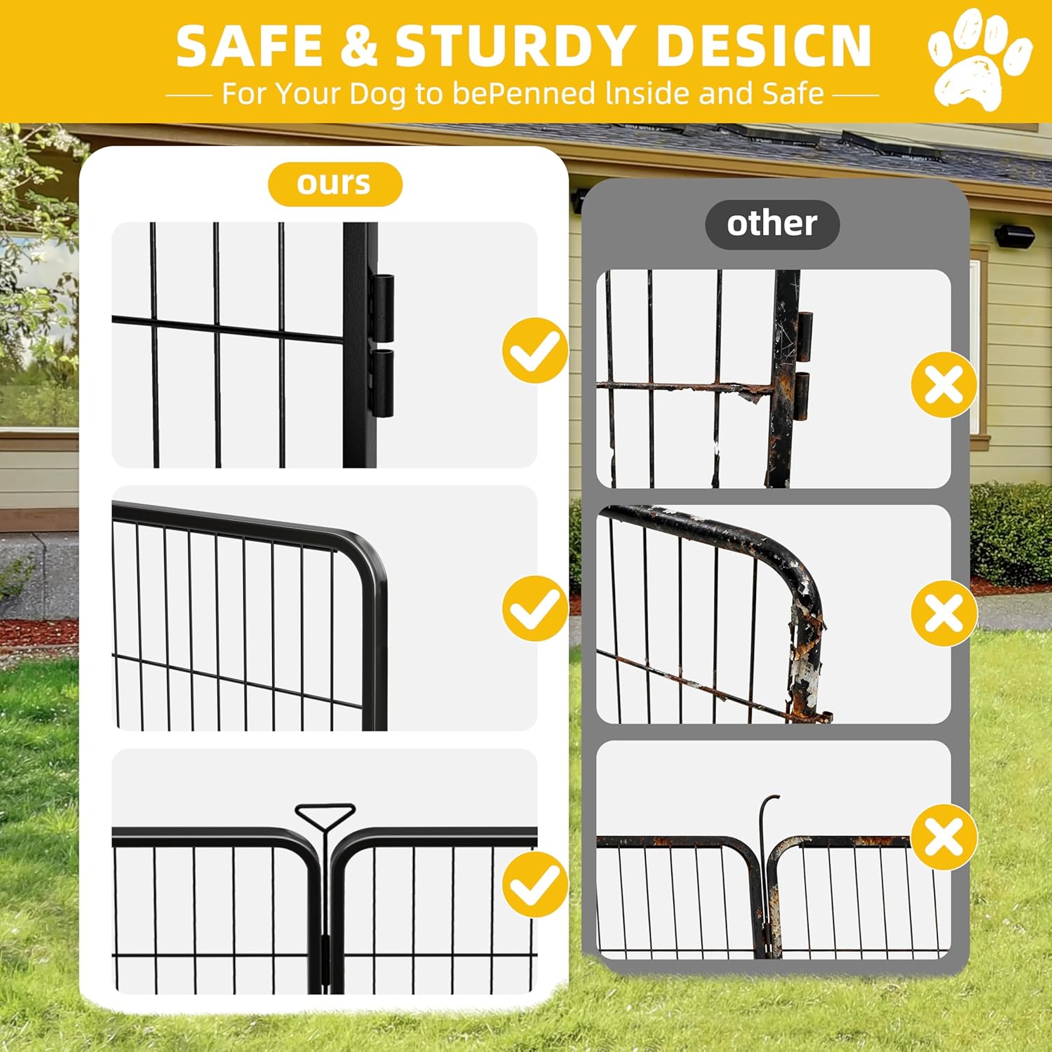 Heavy-Duty Iron Dog playpen Outdoor Indoor, 24 inch 4 Panels Dog Fences for RV Camping/Yard/Garden, Portable Dog Play Pen for Dogs, Puppies, Small Animals, Black Silver（Refill Pack）