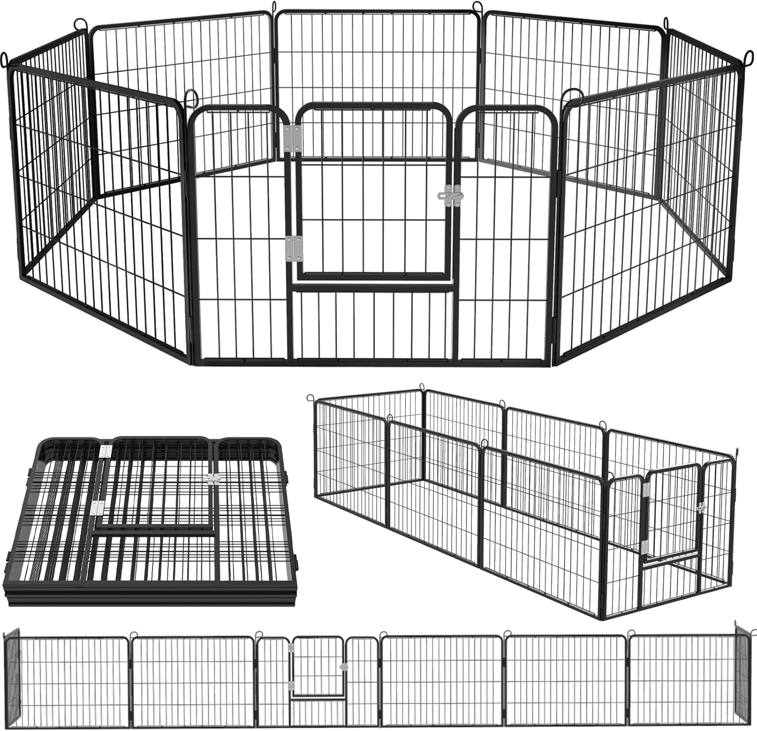 OFIKA Heavy Duty Metal Dog Playpen for Medium/Small Animals, 8 Panels 24”Height x 27" Width, Dog Fence Exercise Pen with Doors, Pet Puppy Outdoor Playpen Pen for Outdoor, Indoor, RV, Camping, Yard