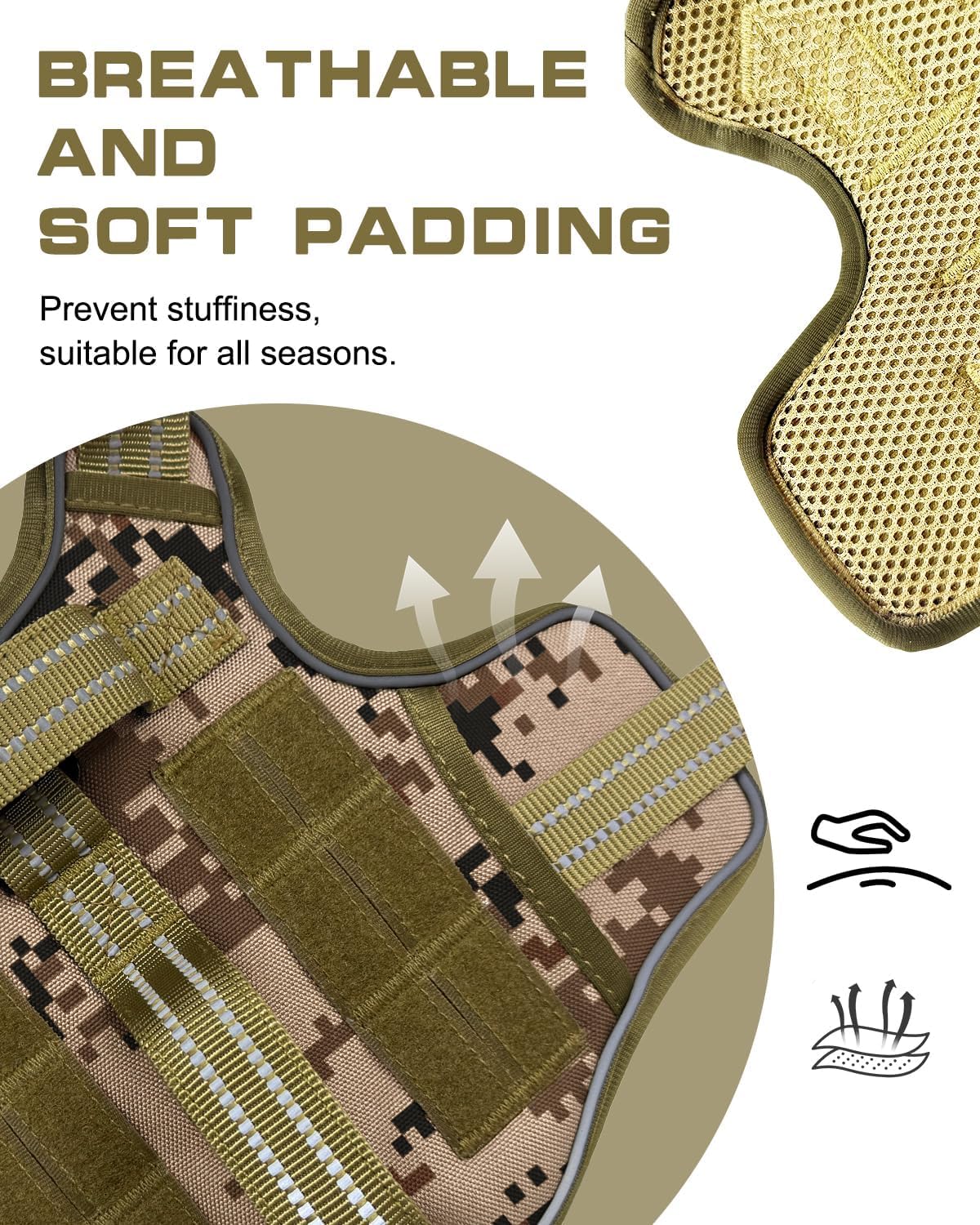 Tactical Dog Harness Medium Sized, Heavy Duty No Pull Dog Harness with Handle, Easy On and Off Service Dog Vest with Molle System, Reflective Pet Vest for Walking Hiking Training