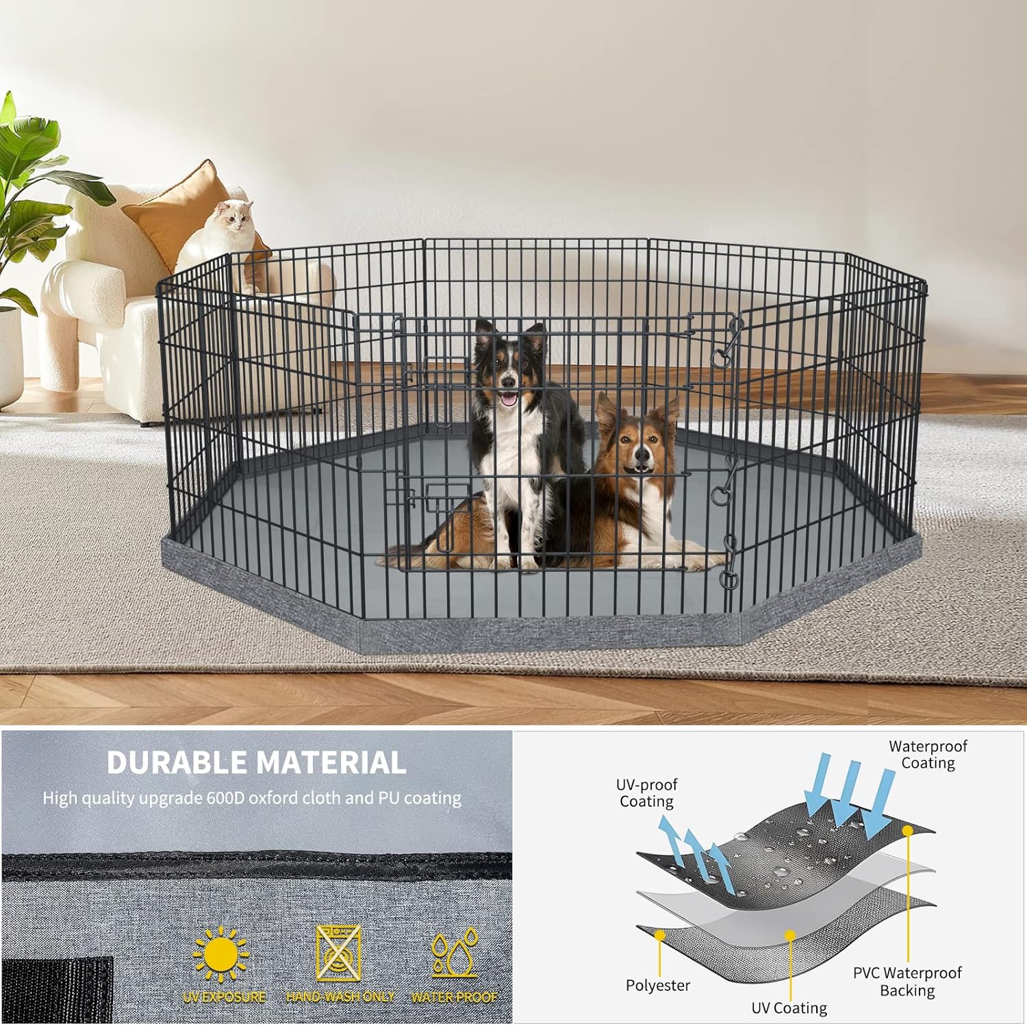 PETIME Bottom Cover Mat for Dog Playpen Pen Water-Resistant Pad Floor Protector for Indoor Outdoor Use Fits 24" Wide 8 Panels Metal Pet Exercise Play Pen (Playpen Not Included)