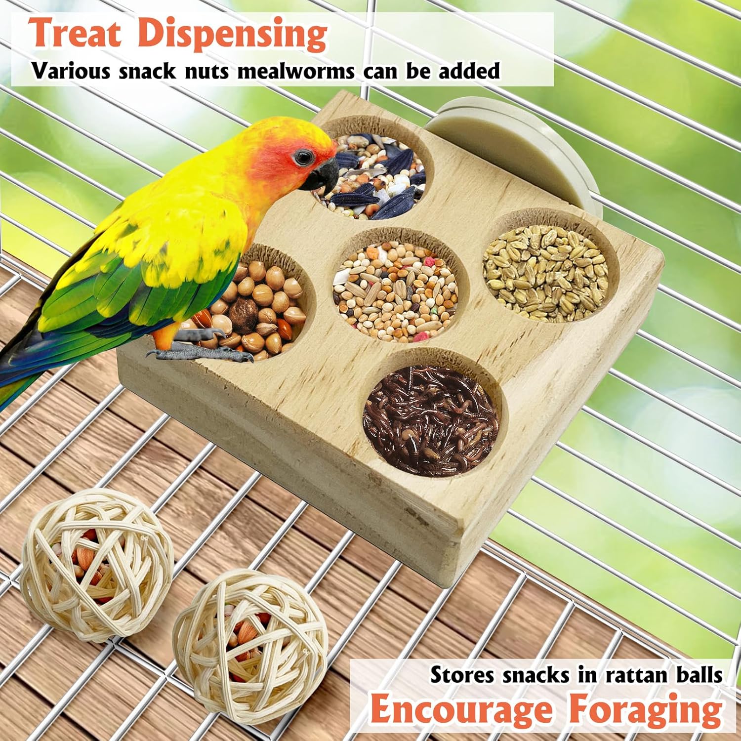 Hamiledyi 2 Pack Wooden Foraging Bird Toys - Interactive Slow Feeder Enrichment for Conures, Budgies and Lovebirds | Cage Climbing Puzzle Toys for Small Parrots Promoting Natural Pecking Behavior