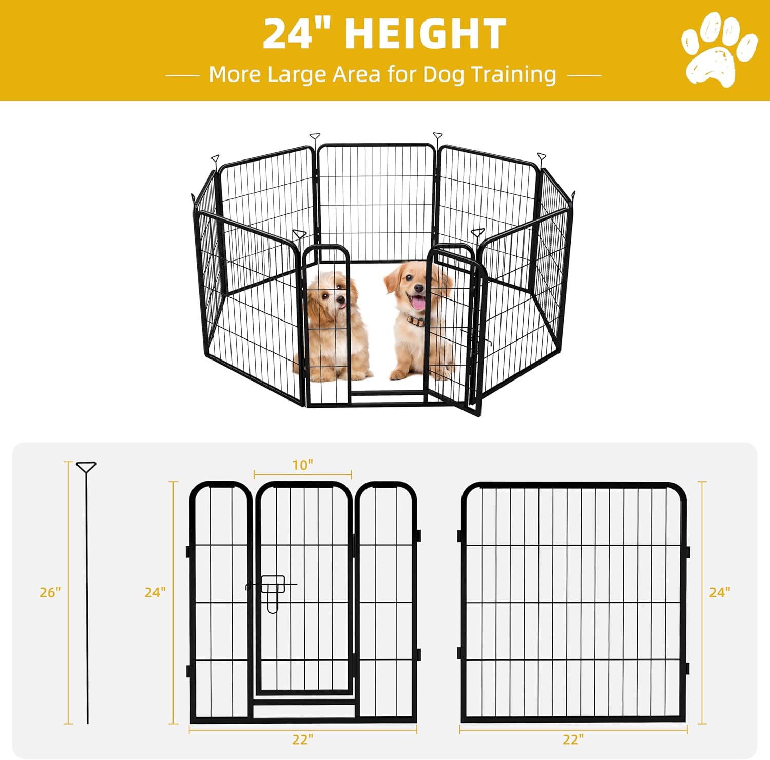 Heavy-Duty Iron Dog playpen Outdoor Indoor, 24 inch 4 Panels Dog Fences for RV Camping/Yard/Garden, Portable Dog Play Pen for Dogs, Puppies, Small Animals, Black Silver（Refill Pack）