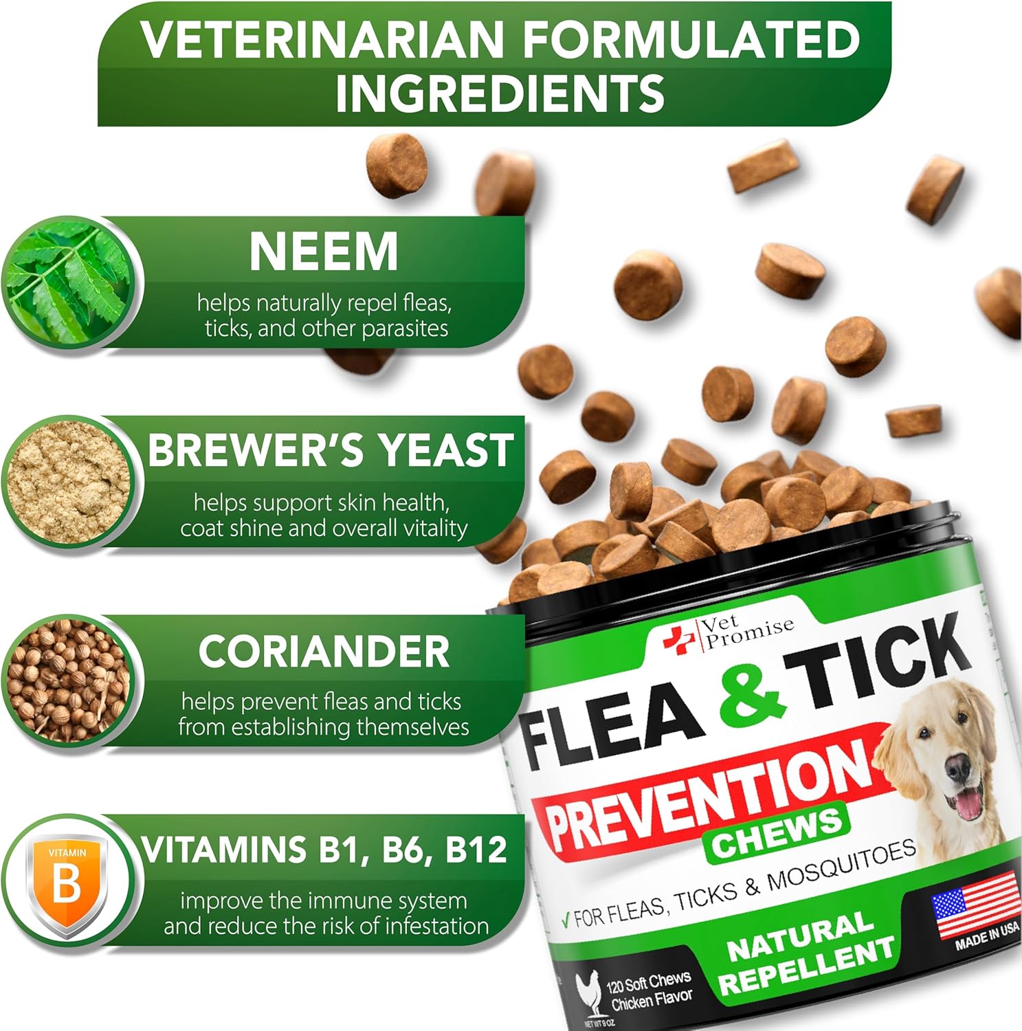 (2 Pack) Flea and Tick Prevention for Dogs Chewables - All Natural Flea & Tick Control Chews - Oral Pills for Dogs Supplement - All Breeds and Ages - Made in USA - 240 Chews