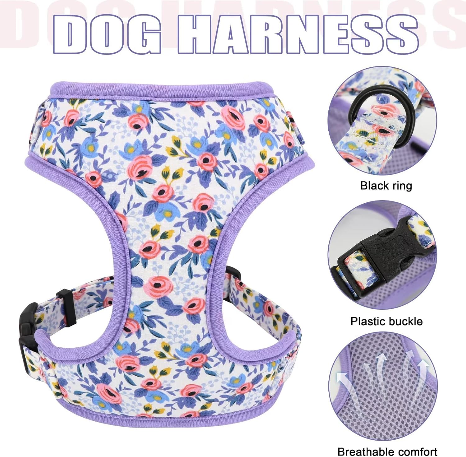 Beirui Cute Girl Dog Collars, Harnesses & Leashes Set - Adjustable Dog Collar and Leash Set with Flower - Soft Mesh Dog Vest Harness for Puppies Small Medium Dogs (Blue,S)
