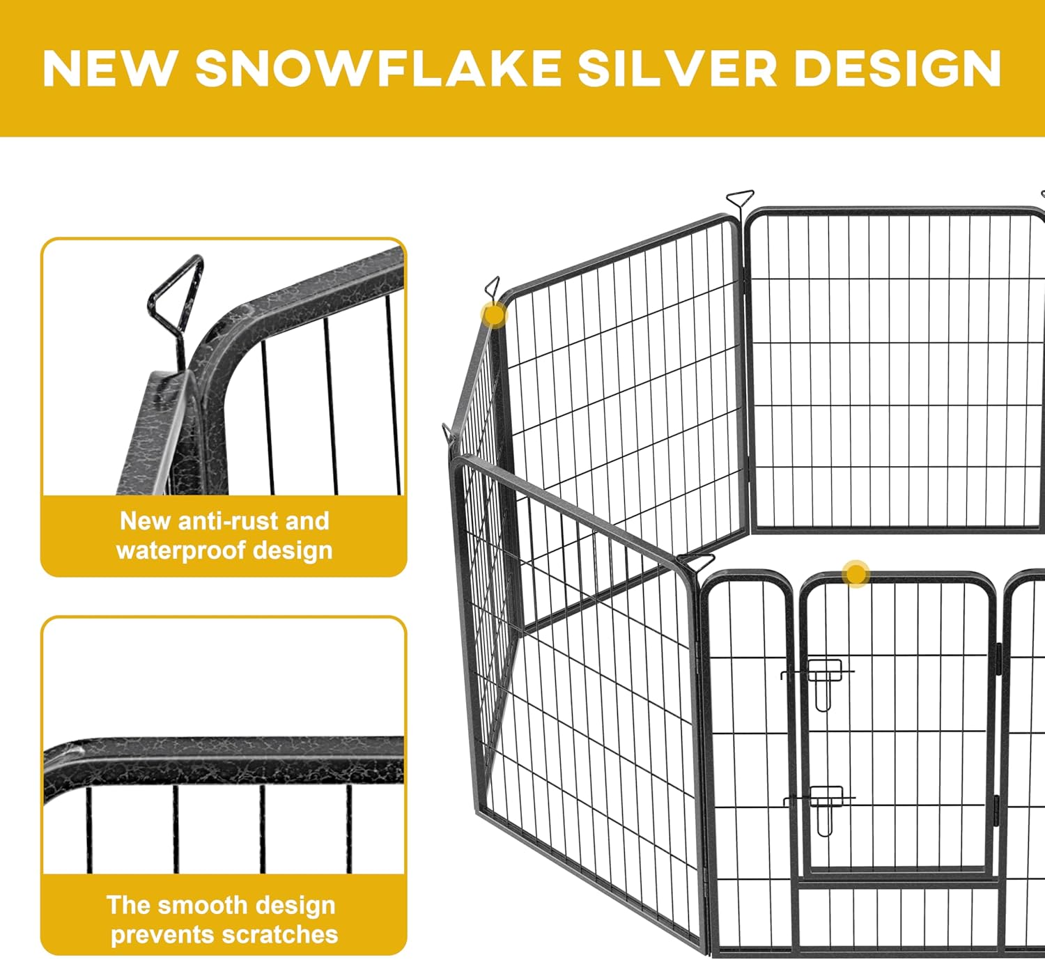 Heavy-Duty Iron Dog playpen Outdoor Indoor, 24 inch 8 Panels Dog Fences for RV Camping/Yard/Garden, Portable Dog Play Pen for Dogs, Puppies, Small Animals, Black Silver