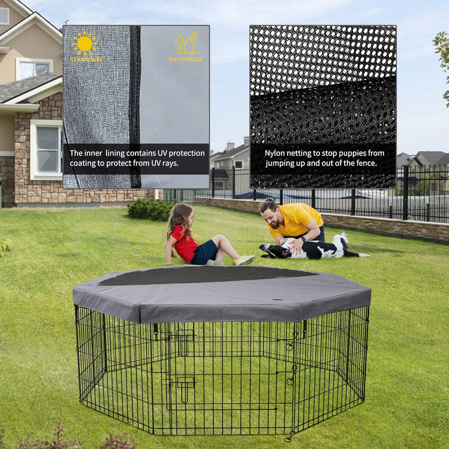 PETIME Top Cover Sun/Rain Proof Provide Shade and Security for Indoor Outdoor Dog Playpen Fits All 24" Wide 8 Panels Pet Exercise Pen (Playpen Not Included)
