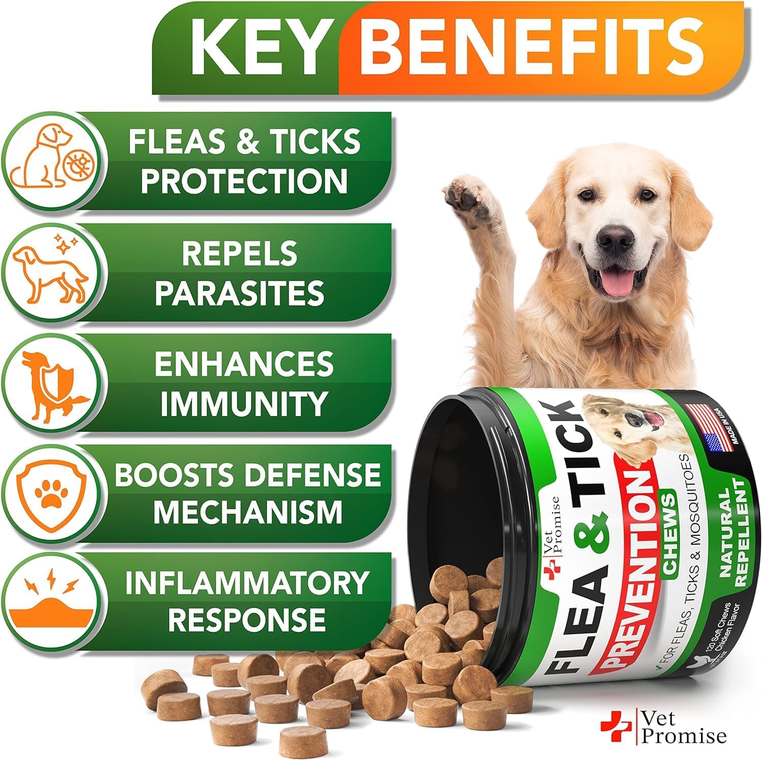 (2 Pack) Flea and Tick Prevention for Dogs Chewables - All Natural Flea & Tick Control Chews - Oral Pills for Dogs Supplement - All Breeds and Ages - Made in USA - 240 Chews