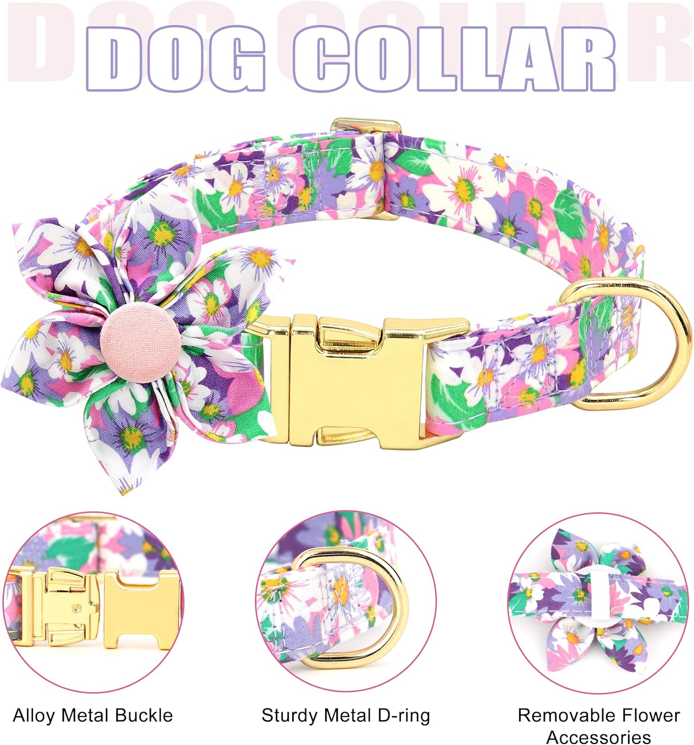 Beirui Cute Girl Dog Collars, Harnesses & Leashes Set - Adjustable Dog Collar and Leash Set with Flower - Soft Mesh Dog Vest Harness for Puppies Small Medium Dogs (Purple,S)