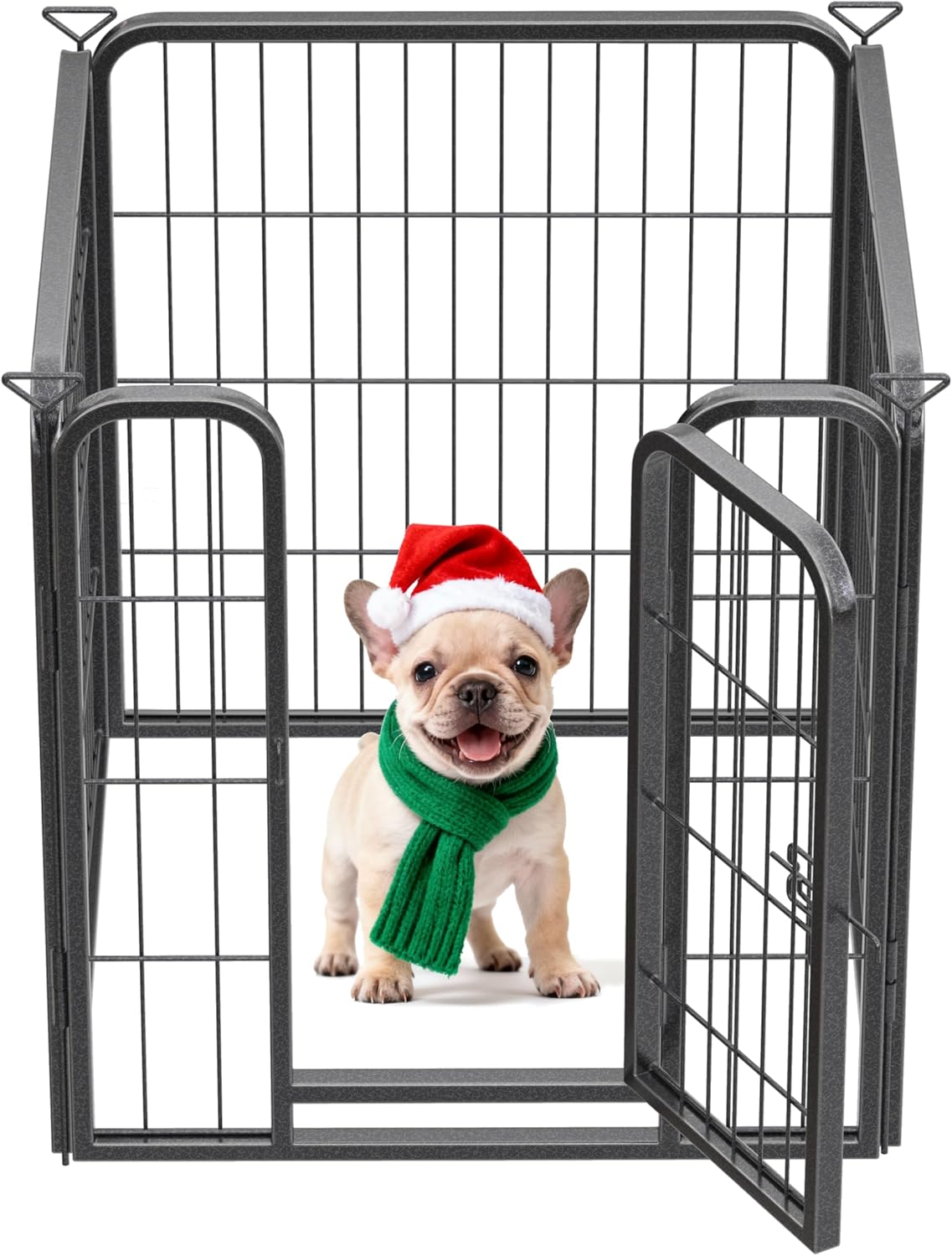 Heavy-Duty Iron Dog playpen Outdoor Indoor, 24 inch 4 Panels Dog Fences for RV Camping/Yard/Garden, Portable Dog Play Pen for Dogs, Puppies, Small Animals, Black Silver（Refill Pack）