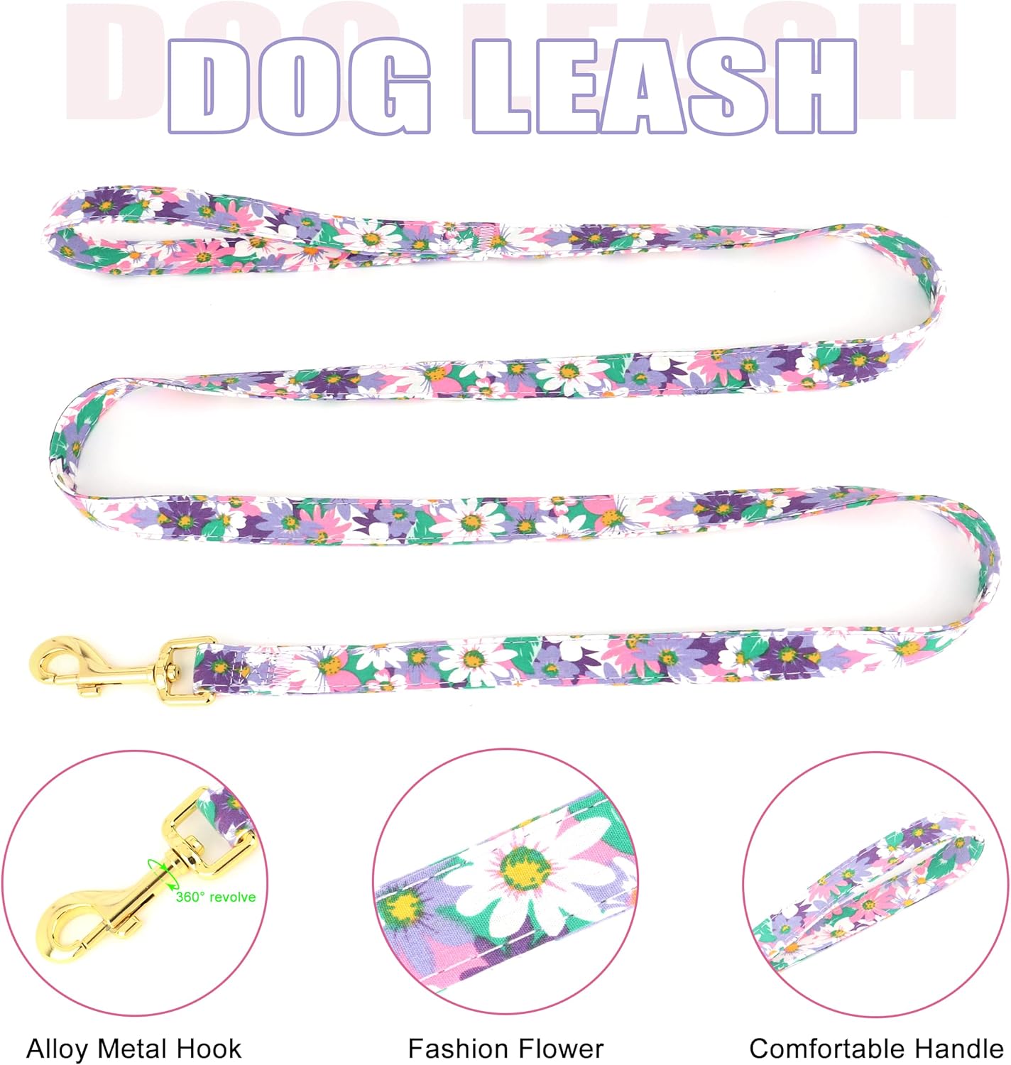 Beirui Cute Girl Dog Collars, Harnesses & Leashes Set - Adjustable Dog Collar and Leash Set with Flower - Soft Mesh Dog Vest Harness for Puppies Small Medium Dogs (Purple,XS)