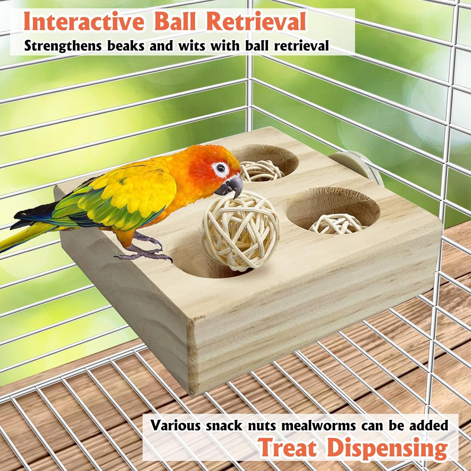 Hamiledyi 2 Pack Wooden Foraging Bird Toys - Interactive Slow Feeder Enrichment for Conures, Budgies & Lovebirds | Cage Climbing Puzzle Toys for Small Parrots Promoting Natural Pecking Behavior