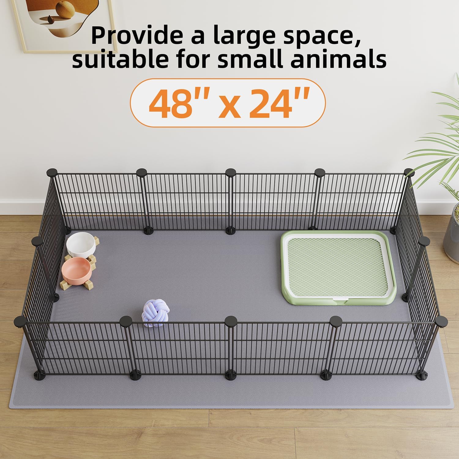 DIY Small Animal Pet Playpen, Guinea Pig Cages, Rabbit Playpen, Dog/ Puppy Playpen, Indoor Portable Metal Wire Yard Fence, 15 X 12 Inch, 12 Panels, Black