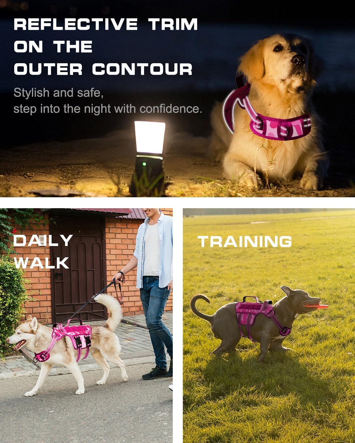 Small Dog Harness, Heavy Duty Tactical No Pull Dog Harness, No Choke, Easy On and Off Pet Vest with Molle System, Adjustable Reflective Dog Vest with Breathable Padded for Walking Hiking Training