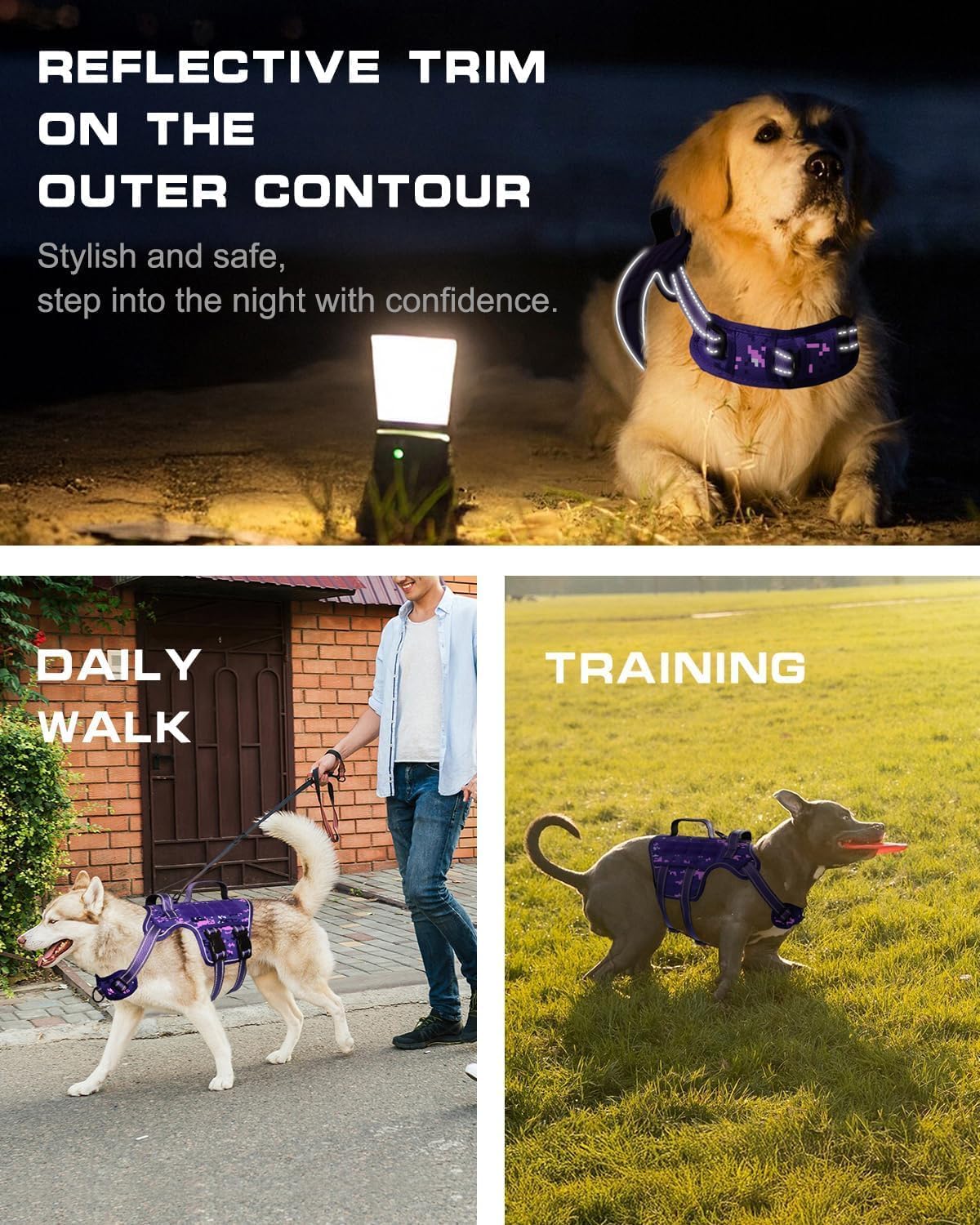 Small Dog Harness, Heavy Duty Tactical No Pull Dog Harness, No Choke, Easy On and Off Pet Vest with Molle System, Adjustable Reflective Dog Vest with Breathable Padded for Walking Hiking Training