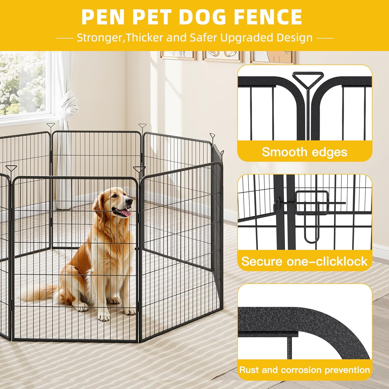 Heavy-Duty Iron Dog playpen Outdoor Indoor, 24 inch 8 Panels Dog Fences for RV Camping/Yard/Garden, Portable Dog Play Pen for Dogs, Puppies, Small Animals, Black Silver