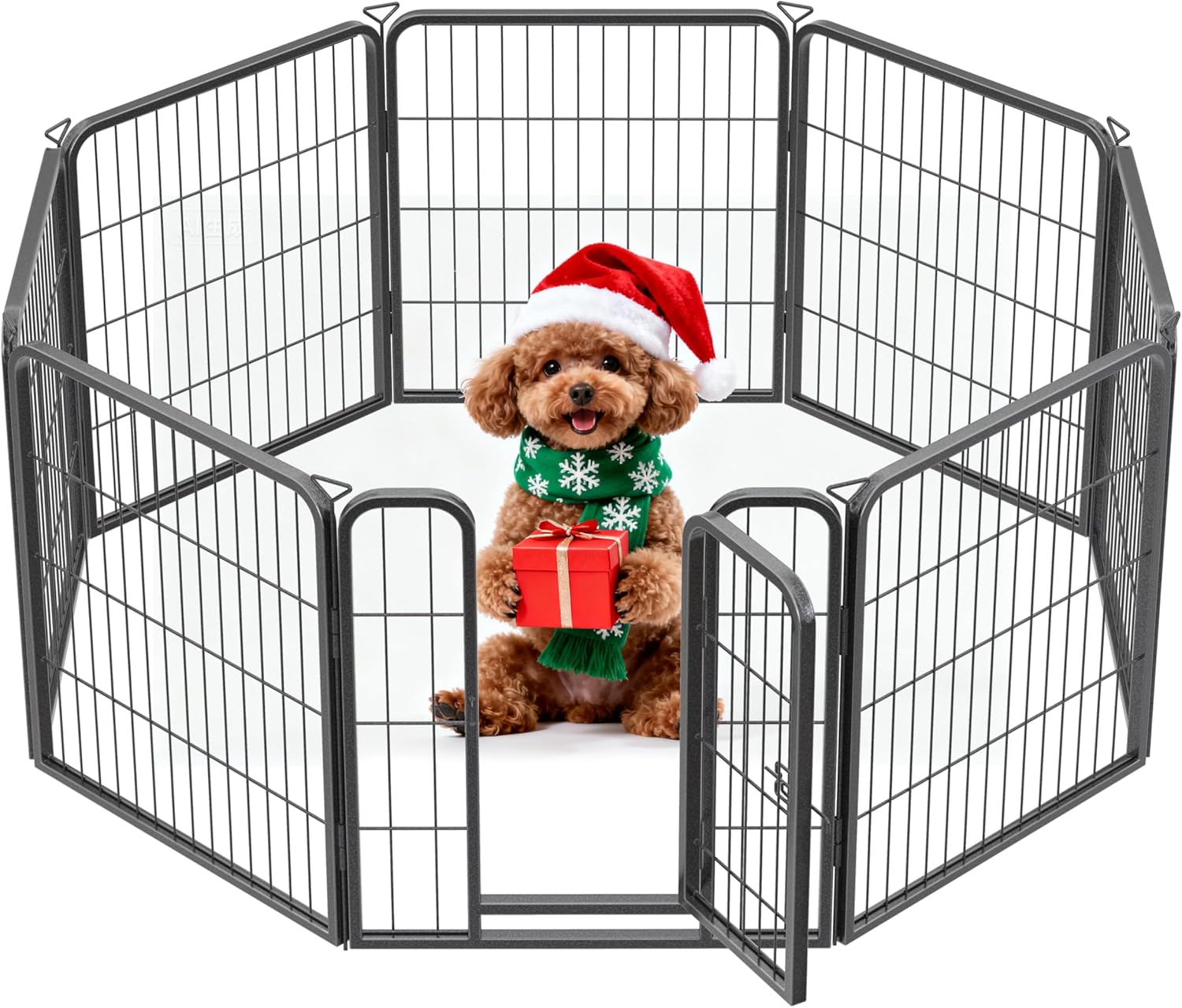 Heavy-Duty Iron Dog playpen Outdoor Indoor, 24 inch 8 Panels Dog Fences for RV Camping/Yard/Garden, Portable Dog Play Pen for Dogs, Puppies, Small Animals, Black Silver