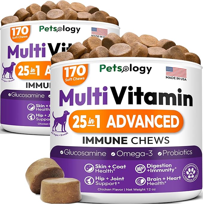 (2 Pack) Dog Multivitamin Chewable - 340 Chews - Dog Vitamins and Supplements with Glucosamine - Hip & Joint, Pet Immune Support, Gut & Heart Health - Senior & Puppy Multivitamin Pet Supplement