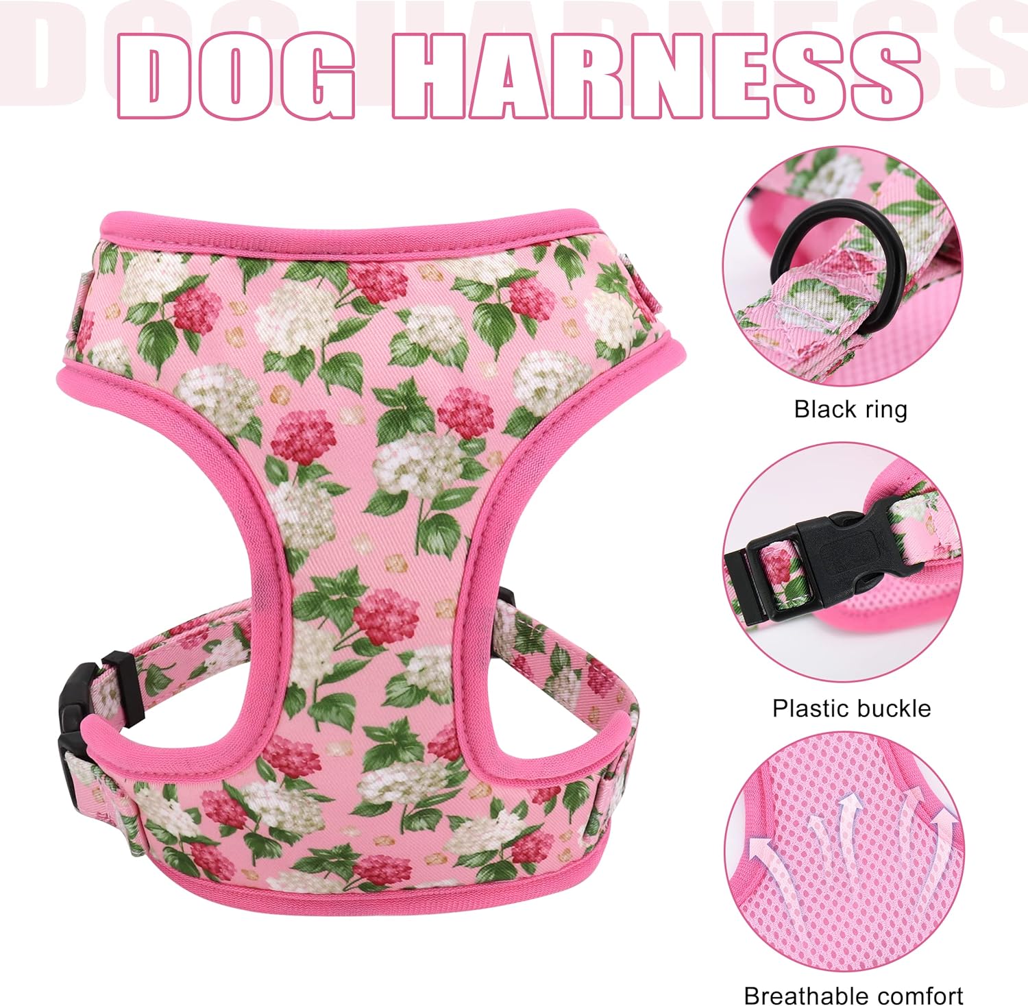 Beirui Cute Girl Dog Collars, Harnesses & Leashes Set - Adjustable Dog Collar and Leash Set with Flower - Soft Mesh Dog Vest Harness for Puppies Small Medium Dogs (Pink,S)