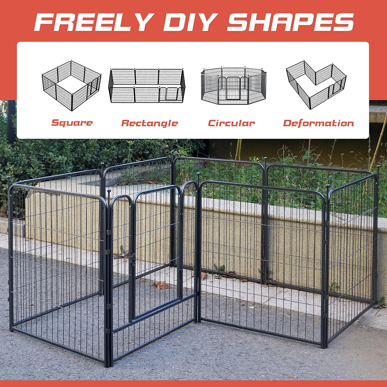Dog Playpen,32/40/45 Inch Height in Heavy Duty, Folding Indoor Outdoor Anti-Rust Dog Exercise Fence, Portable Pet Playpen with Door for Large Medium Small Dogs and Pet (8 Panels, 32 Inch) Silver