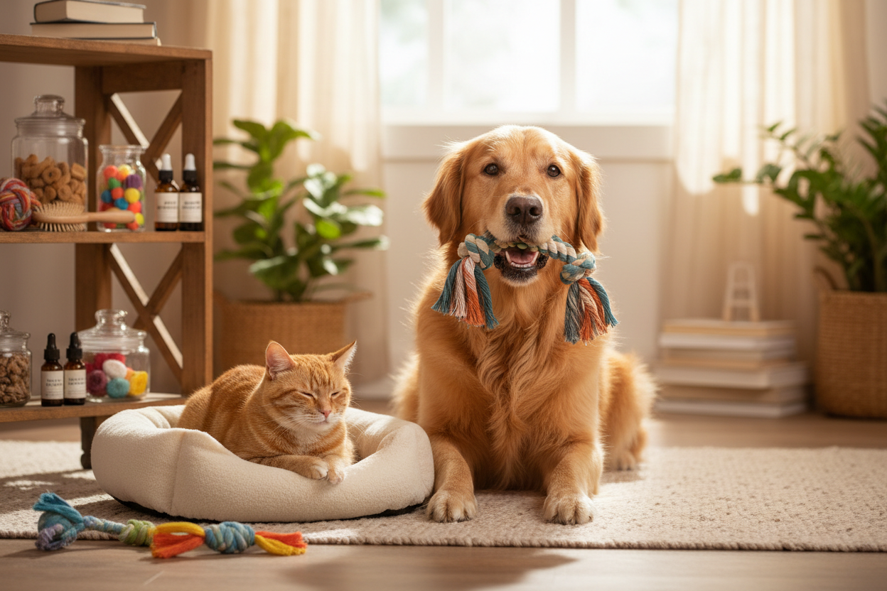 Our journey began with a simple mission: to make pet care easy, safe, and full of joy. From nutritious treats to cozy beds, fun toys to grooming essentials, every product we offer is carefully chosen to ensure your pets are happy, healthy, and loved. We focus on natural, safe, and high-quality products, so you can trust that what you bring home is the very best for your companions. (make it real photo)